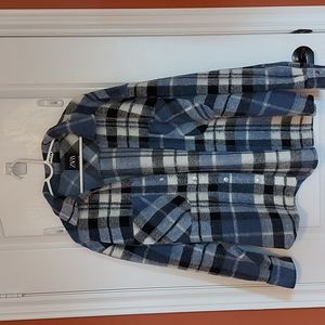 Zara Oversized Blue/Black Plaid Shacket US L